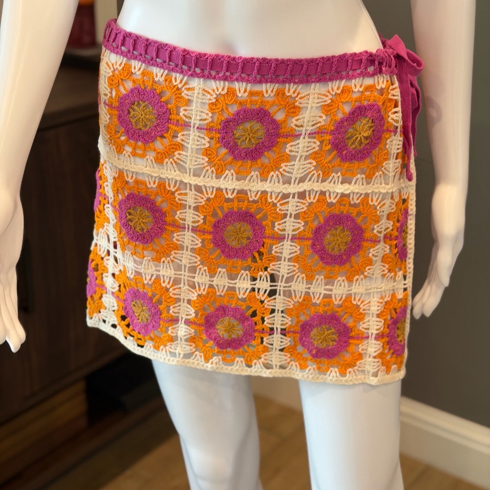 Wild Fable Crochet Swim Cover-Up Wrap Mini Skirt XS Boho Tie Side